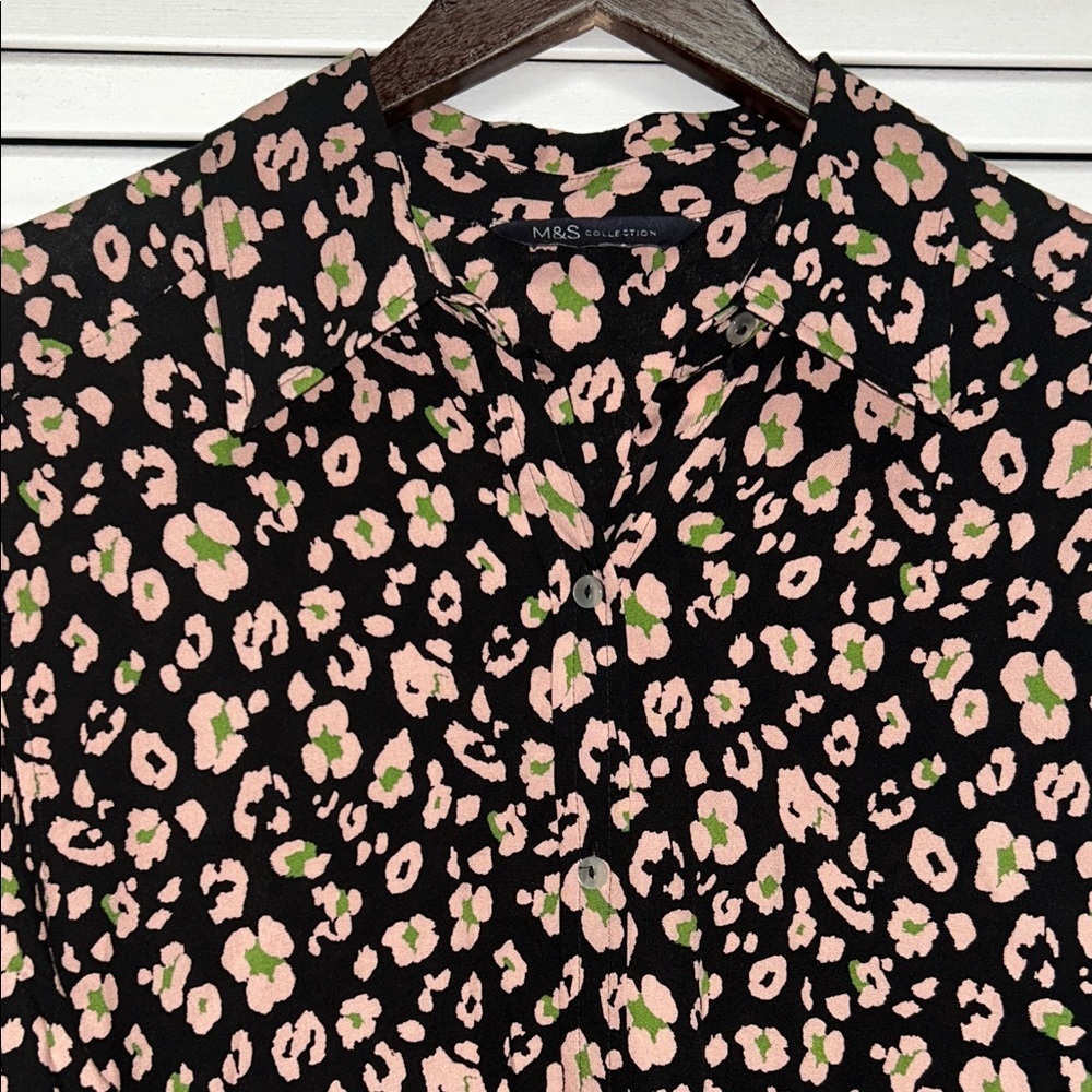 M&S Collection Black and Pink Floral button up blouse - Picture 2 of 6